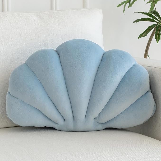 Shell Pillow, Shell Shaped Decorative Throw Pillows with Velet for Couch Bed, Cute Seashell Beachy Room Decor Aesthetic Throw Pillows for Bedroom Living Room(13x10 Inches, Dusty Blue)