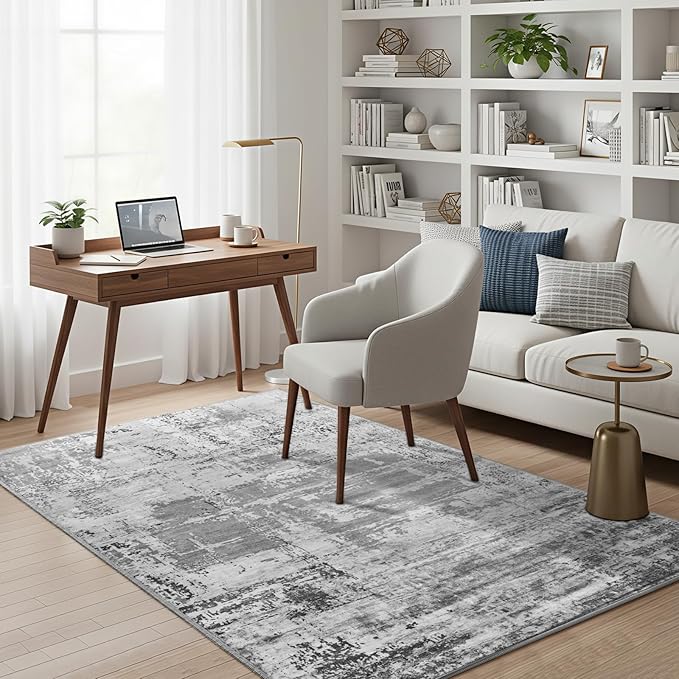 HOMORE Area Rug 4x6 Grey Rugs for Entryway, Non Slip Washable Abstract Rugs for Bedroom Living Room Dining Room Classroom Kids Room Dorm