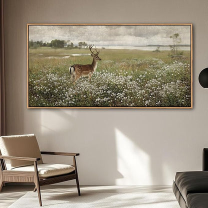 Vintage Wall Art for Living Room Farmhouse Wall Art, Country Wall Decor, Deer Art - Rustic Nature Canvas, Large Landscape Pictures for Bedroom Framed Artwork for Walls 24×48IN
