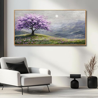 FUHAIHUA Wood Framed Canvas Wall Art For Living Room Large Wall Decor For Office Bedroom Decorations Purple Tree Pictures Farmhouse Painting Artwork Room Wall Mural Aesthetic Home Decor 30x60 In
