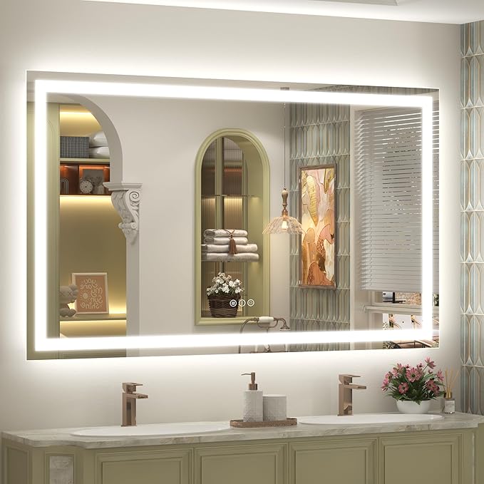 66x40 LED Bathroom Mirror, Large Dimmable Vanity Mirror with Lights, Anti-Fog, Shatterproof, Memory, 3 Colors, ETL Listed (Backlit and Front Lighted)
