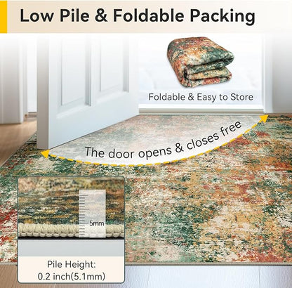 RELEANY Washable Area Rugs 6'x9' Non-Slip Modern Abstract Soft for Living Room Entryway Bedroom Nursery, Print Pattern, Green Orange Rust Red Cream Colorful