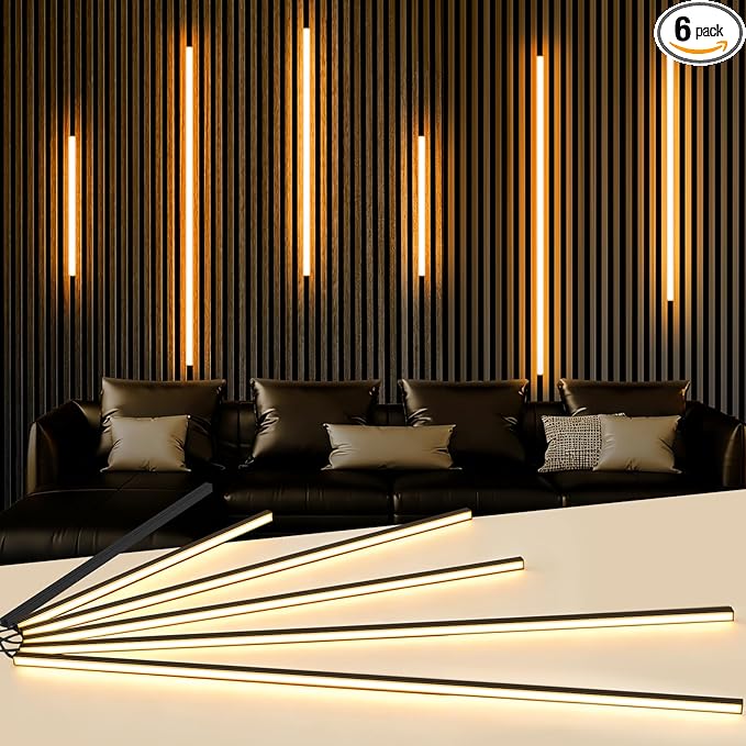 WiFi LED Recessed Lighting Kit for Wall Panels - 6pcs Adhesive Wall Strip Lights for Interior Wall Decor, 3000K Compatible with Alexa & Google Assistant for Wall Accent Acoustic Panels