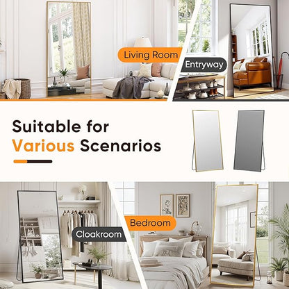 Suidia Full Length Mirror, 71"x28" Floor Standing Mirror Freestanding, Full Body Mirrors with Stand for Bedroom, Hanging Mounted for Living Room Cloakroom, Gold, Rectangular Style
