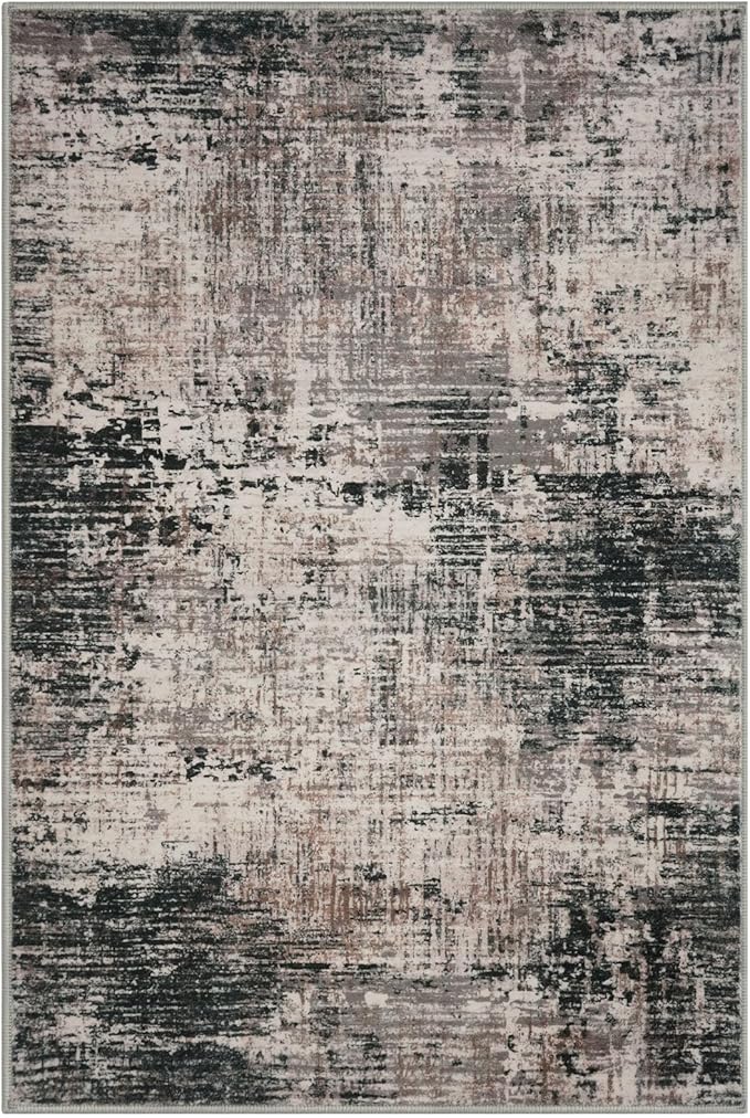 KILOCOCO Abstract Small Area Rug 2x3 Entryway Rug Washable Kitchen Rugs Door Mat Indoor Entrance Soft Pinted Non Slip Throw Rugs for Front Door Foyer Farmhouse Floor Mats, Black/Brown