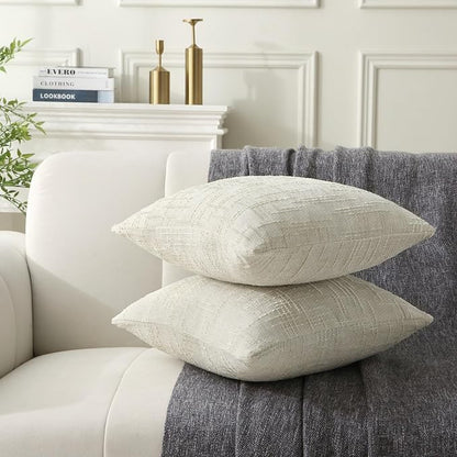 18" x 18" Decorative Throw Pillow with Inserts, Set of 2 Soft Modern Farmhouse Throw Pillows, Square Boho Pillow for Couch, Bed, Sofa Decor (White, 18" x 18"(Pack of 2))