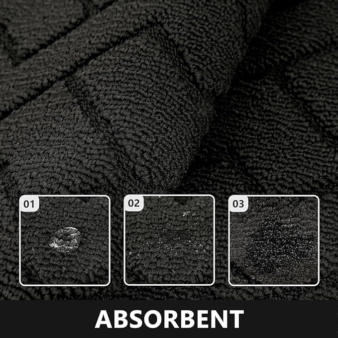 hicorfe Kitchen Runner Rugs and Mats Sets,2 Pieces Absorbent Non-Slip Kitchen Rug,Comfort Kitchen Mat for Floor,Washable for Kitchen,Hallway,Office,Sink,Laundry(20"x48"+20"x32",Black)