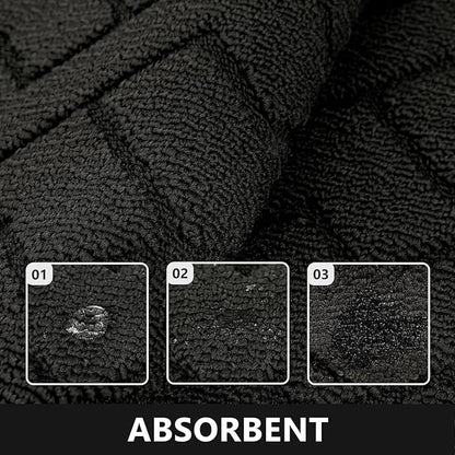 hicorfe Kitchen Runner Rugs and Mats Sets,2 Pieces Absorbent Non-Slip Kitchen Rug,Comfort Kitchen Mat for Floor,Washable for Kitchen,Hallway,Office,Sink,Laundry(20"x48"+20"x32",Black)