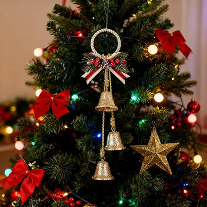 Christmas Bells Decorations Jingle Bell，Hanging Decorative for Door,Wall, Bedroom, Living Room,Tree Ornaments for Home Decor, Wreath, Door Hanging,Cluster Decorative Bells (Glittering Gold)