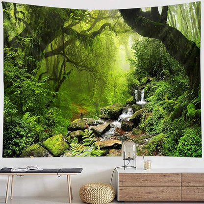 Llamazing Forest Tapestry - Green Creek, 60''L51''W - Magic Landscape for Living Room & Bedroom Decor