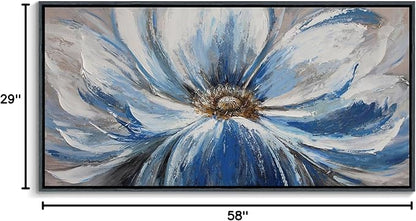 Mofutinpo Flower Wall Art Canvas Art Wall Decor For Living Room Home Decor Bedroom Pictures Aesthetic Blue Large Wall Art Framed Artwork For Walls Modern Kitchen Decor 29×58 Blacke Framed