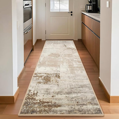 HOMORE 2x6 Runner Rug for Kitchen Hallways Runners Rugs,Beige Area Rug Non Slip Washable Rugs for Entrway Soft Abstract Carpet for Entrance Bedroom Living Room Laundry Bathroom