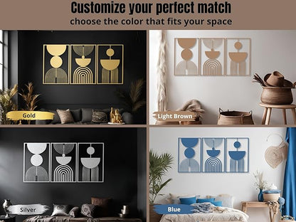 Vailla Boho Minimalist Wall Art, Set of 3 Wooden Wall Decoration, Mid-Century Modern Wall Decor, Large 3D Textured Sculptures, Bohemian Style - Ideal for Living Room, Bedroom, Bathroom
