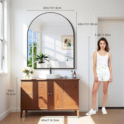 CIRCUMI Arched Wall Mirror, 40"x48" Black Arched Mirror with Tempered Glass, Metal Frame, Large Size for Entryway Table, Mantel,Living Room,Over Sink,Arch Mirror for Decor,Shatterproof&Crystal-Clear