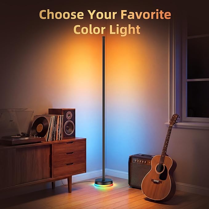 LED Floor Lamp, RGBICWW Corner Floor Lamp with Glowing Base and Music Sync, Modern Standing Lamp 160 Million Colors, Color Changing Lamp for Bedroom Living Room Home Office