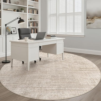 7ft Round Rug Living Room: 7x7 Washable Large Neutral Beige Circle Area Rug Abstract Soft Modern Stain Resistant Indoor Floor Non-Slip Carpet for Bedroom Nursery Kids Office Playroom Dining Room