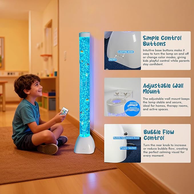 Bubble Tube Floor Lamp – Works with Various Controllers, Color-Changing Aquarium Mood Light for Visual Stimulation & Relaxation in Home, Sensory Rooms & Therapy Clinics (3.5FT Bubble Lamp)