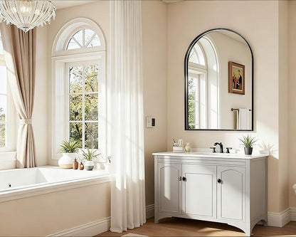 Arched Bathroom Mirror, 30x40 Inch Black Arched Wall Mirror with Metal Deep Frame, Arch Mirrors for Wall Decor, Vanity, Entryway, Living Room