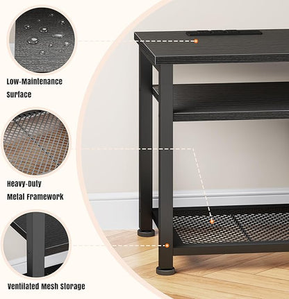 Korfile TV Stand for 60/65/70 inch TV, 63 in Gaming Entertainment Center with LED Lights and Power Outlets, TV Console Table with Open Shelves for Living Room and Bedroom, Black