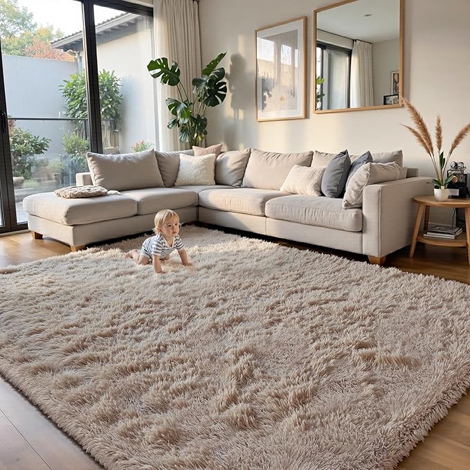 yongyangjuxin Fluffy Rug Shag Area Rug, Beige 6x9 Area Rugs for Living Room, Large Shag Area Rugs for Bedroom Kids Room Home Decor, Upgrade Anti-Skid Rectangular Fuzzy Rugs