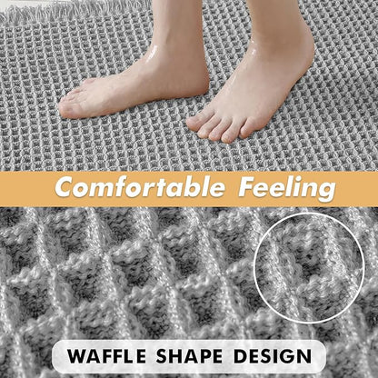 MIULEE Set of 2 Waffle Bathroom Runner Rugs, Boho Bath Rugs Non Slip Washable, Super Absorbent Runner Bath Mats, Rubber Backed, Ideal for Hallway Laundry Room, Light Grey, 2'x5'(24x60 Inch)