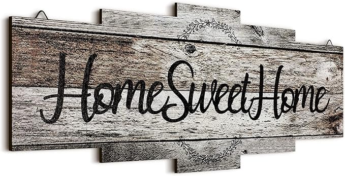 Jetec Home Sweet Home Sign, Rustic Wood Room Wall Decor, Farmhouse Plaque Wall Hanging Wooden Sign for Bedroom, Living Room, Wedding Decor(Gray)