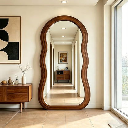 Wavy Full Length Mirror, 71"x33.5" Oversized Organic Floor Mirrors with Triple Layer Solid Wood Frame, Premium Aesthetic Full Body Mirror for Living Room Entryway Hallway, Leaning/Hanging