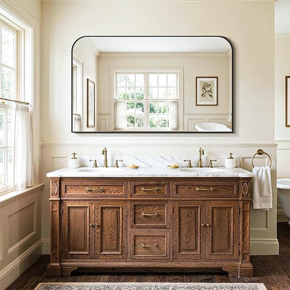 Bathroom Vanity Mirror for Wall, 50" x 30" Black Metal Framed Bathroom Mirror for Over Sink, Living Room, Bedroom, Entryway, Mantel, Fireplace Decor