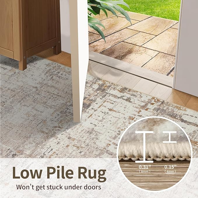 Rugxara 8x10 Modern Abstract Area Rugs,Large Soft Rugs for Living Room,Neutral Washable Rug,Beige Rugs for Bedroom Dining Room, Non-Slip Foldable Thin Indoor Carpet, Stain Resistant(Beige Grey)