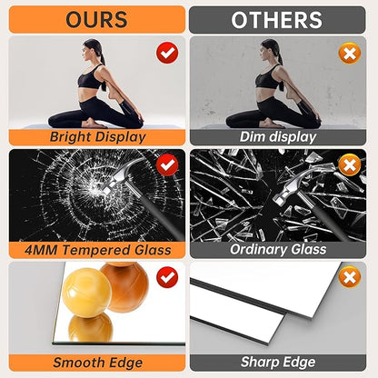 Hasipu 3 Pcs 55''x20'' Home Gym Mirror Large Full Length Wall Mounted Full Body Mirror for Yoga Dance Fitness Exercise Studio Bedroom Garage, Frameless Tempered Glass Workout Mirrors Black Rectangular