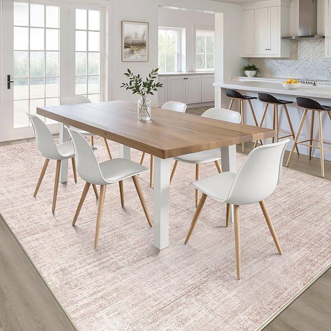 Pink Rug 5x8 Living Room: Washable Large Neutral Rugs Abstract Soft Modern Stain Resistant Indoor Floor Non-Slip Carpet for Nursery Kids Girls Bedroom Playroom Dining Room Under Table