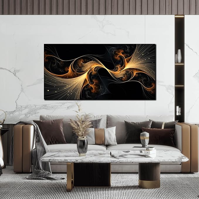 Ouzzlie Abstract Wall Art for Bedroom Black Canvas Wall Decor for Living Room Modern Picture Artwork Big Print Home Office 24" x 48"
