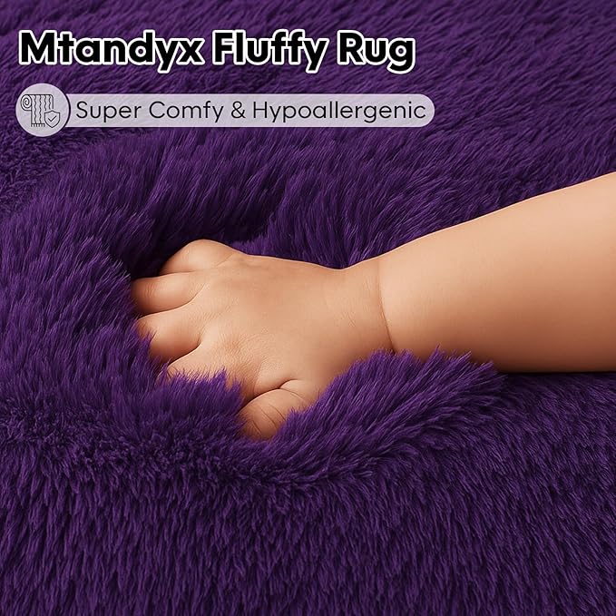 8x10 Area Rugs Living Room, Purple Large Plush Fluffy Bedroom Carpet, Non-Slip Upgraded Indoor Thick Soft Rug, Modern Plush Carpet Suitable for Kids Home Decor Aesthetics Dorm.