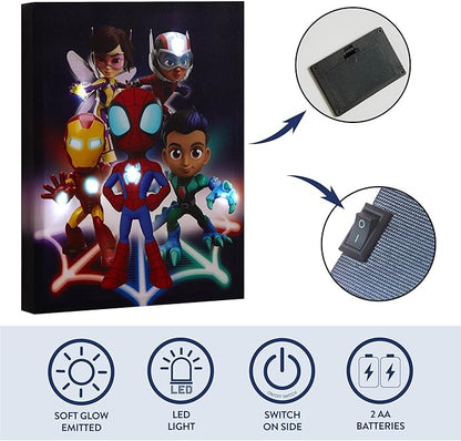 Marvel Spidey and Friends LED Wall Art,Light-Up Children’s Hanging Décor for Kids’ Bedroom or Playroom, 11.5" x 15.75"