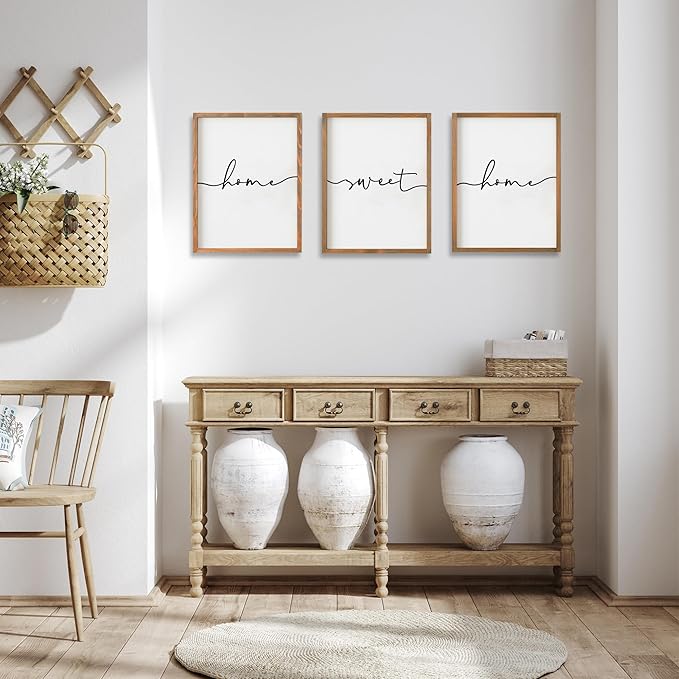 Heiple Set of 3 Framed Farmhouse Home Sweet Home Sign Above Bed Wall Decor for Bedroom Decor Wall Art Wood Signs