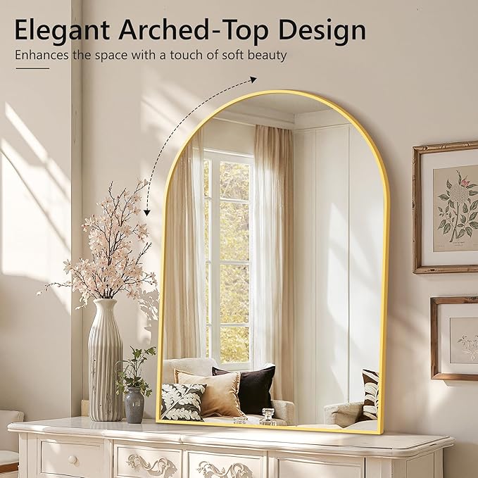 Arched Bathroom Mirror for Wall, 40" x 28" Gold Metal Frame Vanity Mirror, HD Glass Over Sink for Bathroom, Entryway, Bedroom