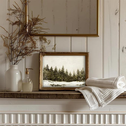 uniro Vintage Christmas Tree Wall Art Prints, Rustic Pine Tree Artwork, Neutral Winter Landscape, Unframed (8" x 10") for Bedroom, Living Room, Office