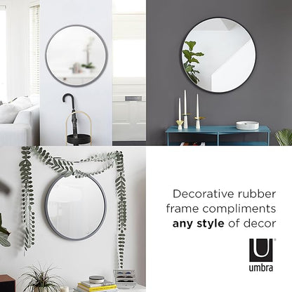Umbra Hub Round Wall Mirror with Rubber Frame, Modern Style for Bathroom, Entryway, Living Room and More, 18-Inch, Black