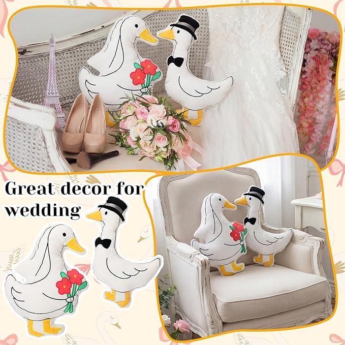 SiliFine 2 Sets Wedding Goose Gifts for Couples 2026 Mr and Mrs Silly Goose Throw Pillow Odd-Shaped Sweet Decorations for Newlyweds Swan Engagement Wedding Birthday Valentine Gift for Wife Husband