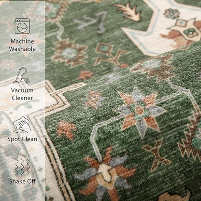 Tangsoo Vintage 2x3 Entry Washable Rug for Entryway,Green Beige Non-Slip Indoor Door Rug Small Throw Mat Soft Low Pile Carpet for Front Porch Entrance Kitchen