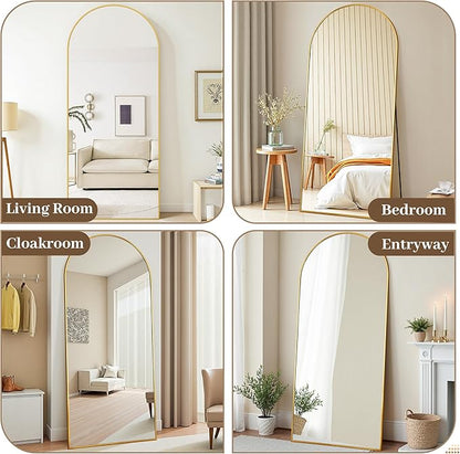Suidia 58"x21" Arched Full Length Mirror with Stand, Full Body Mirror with Aluminum Frame, Freestanding/Leaning/Wall-Mounted, Floor Mirrors for Bedroom, Living Room, Entryway, Dressing Room, Gold