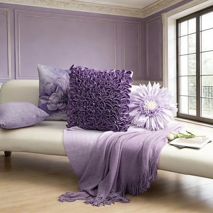 Decorative 3D Round Flower Pillow Handmade Daisy Floral Throw Pillow with Insert Cute Satin Accent Cushion for Sofa Bed Couch Living Room Brdroom Boho Home Decor 12 Inch Lavender Purple