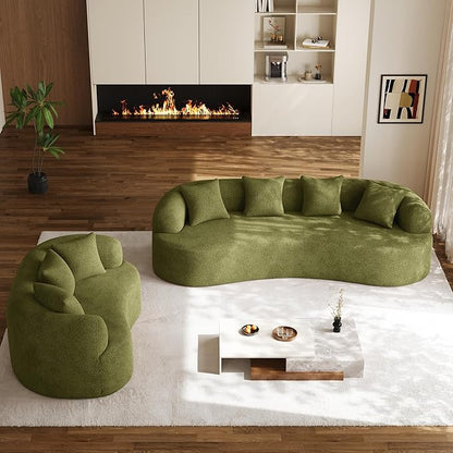 Oversized Sectional Sofa for Living Room, Modern Luxury Plush Chenille 4-Seater Extra Deep & Wide Seat Curved Cloud Couch with 4 Throw Pillows, No Assembly Needed, Sage Green