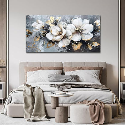 KELIYUAN Canvas Wall Decor For Bedroom Wall Art For Living Room Office Decorations White Flowers Wall Paintings Abstract Pictures Modern Artwork Posters kitchen Home Decor Aesthetic 20"x40"