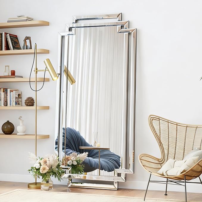 30" X 59" Large Wall Mirror for Decor, Glass Decorative Mirror with Beveled Edge and Glass Frame for Bathroom, Entrance, Living Room, Horizontally/Vertically Design