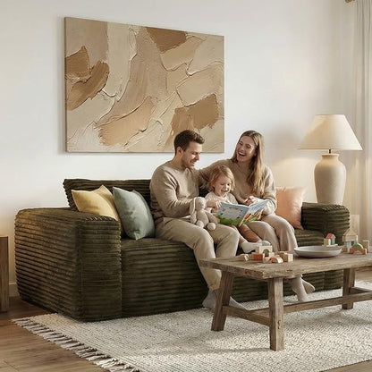 LIKIMIO Liorin Plush 71" Luxury Corduroy Boneless Cloud Couch, No Assembly Small Space Loveseat for Apartment, Office & Living Room, Brown
