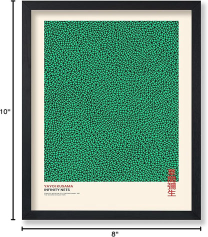 Poster Master Vintage Poster - Retro Pop Art Print - Gift for Artist, Friend - Infinity Nets, Japanese, Green, Modern, Abstract - Wall Decor for Home, Office, 8x10 Black Framed