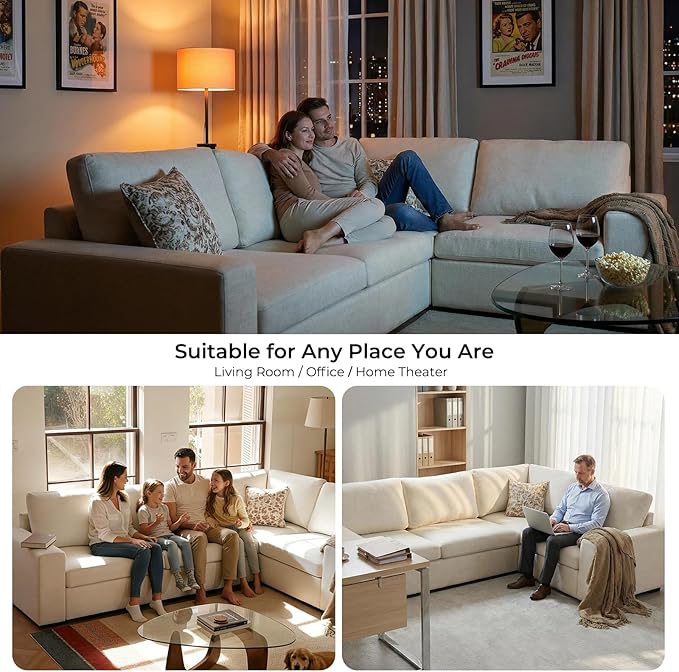 ELUCHANG 113" V-Shaped Modular Sectional Sofa Couch, Modern 4-Seat Comfy Linen Deep Seat Sofa with Corner, Removable Cover, Easy Assembly, Large Sofas & Couches for Living Room, Office, Beige