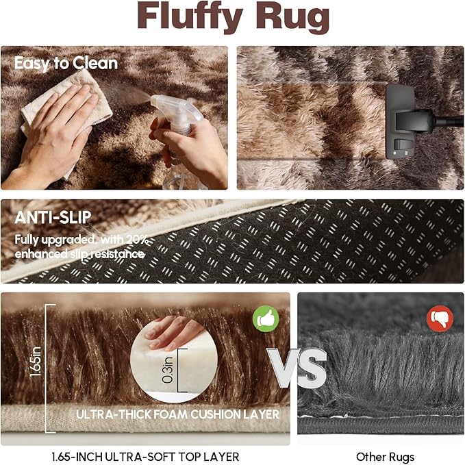 Large 9x12 Area Rug for Living Room, Soft Shag Rugs for Bedroom, Non-Slip Ultra Fluffy Rug,Modern Plush Carpet for Girls Boys Kids Room Dorm,Fuzzy Rug for Home Decor Aesthetic,Tie-dye Coffee