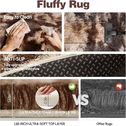 Large 9x12 Area Rug for Living Room, Soft Shag Rugs for Bedroom, Non-Slip Ultra Fluffy Rug,Modern Plush Carpet for Girls Boys Kids Room Dorm,Fuzzy Rug for Home Decor Aesthetic,Tie-dye Coffee